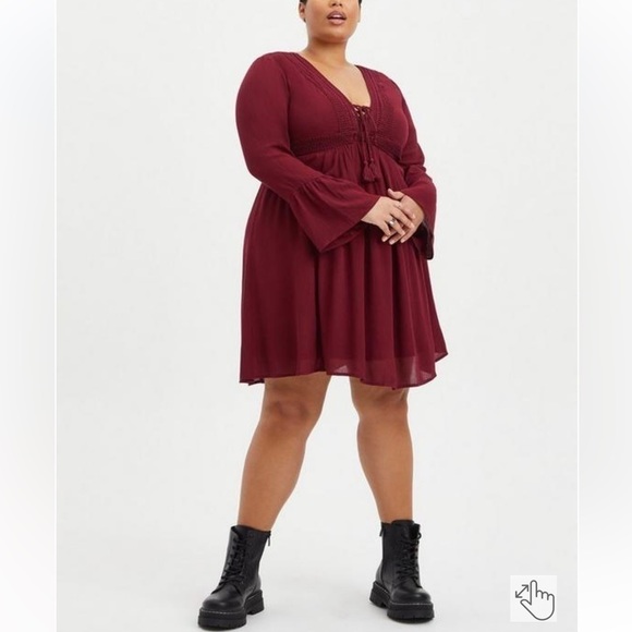 Torrid Mini Gauze Lace-Up Skater Dress - Picture 2 of 10